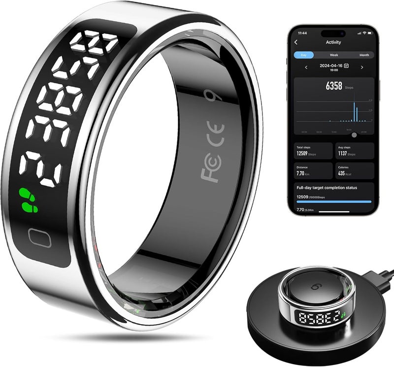 MagLoop Smart Ring Health Tracker for Men/Women,Fitness Ring Sleep Tracker,Fast Charging for Long-Lasting Use,for Pedometer Exercise,Monitor Sleep, Heart Rate, Stress,Waterproof(Silver2,13) - Image 1